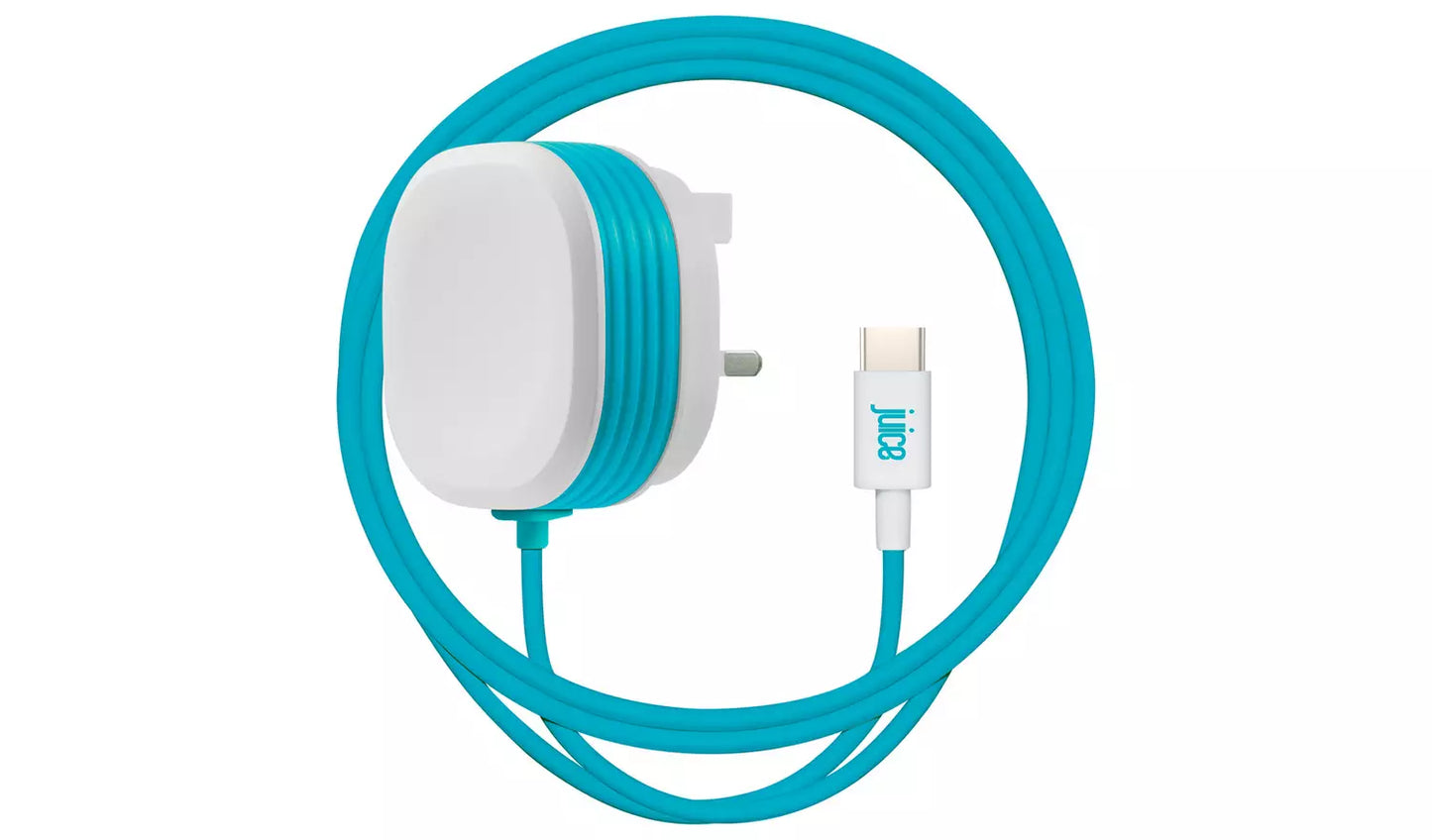 Juice 12W 2.4Amp Type C Mains Wall Charger And Cable - Blue & White