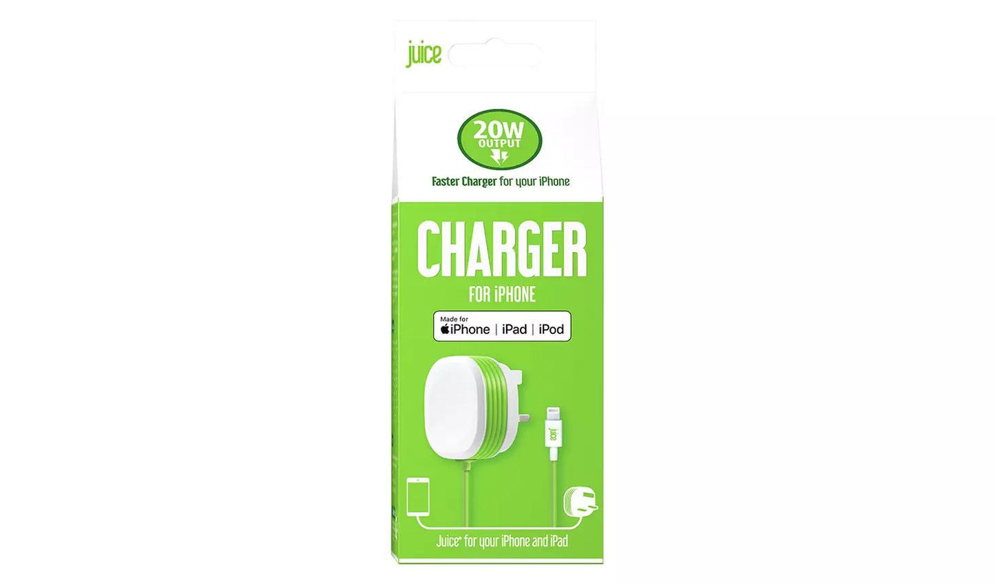 Juice 20W Lightning Mains Wall Charger and Cable (iPhone & iPad)