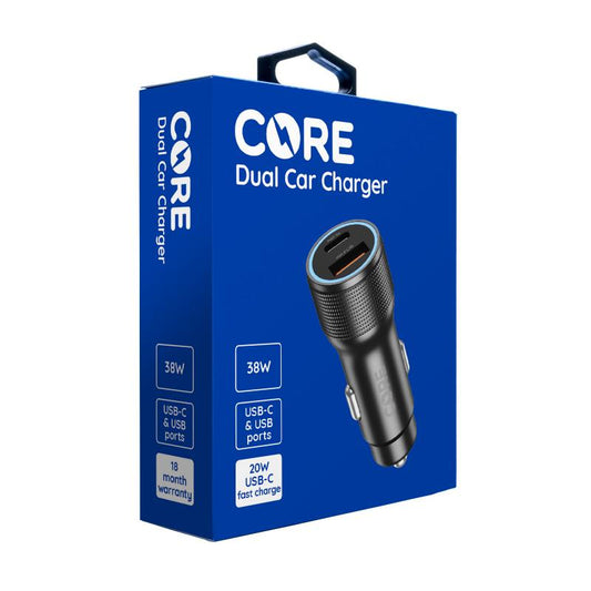 CORE Dual Car Charger 38W USB-C & USB Ports